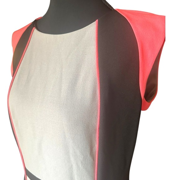 Tahari Black, White and Coral Color Block Cap Sleeve Dress Size 8 - Picture 2 of 9